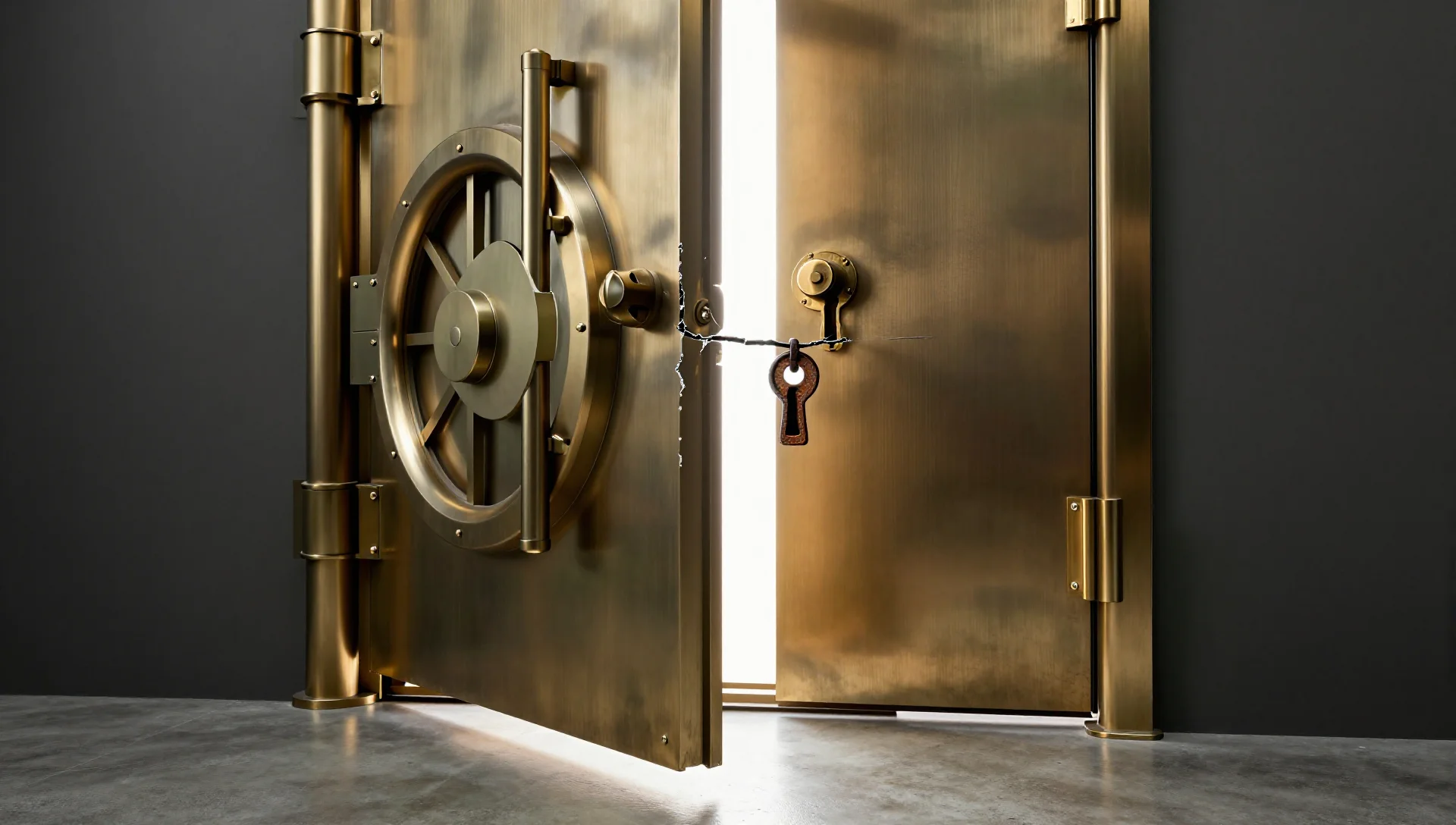 Vault door slightly ajar with light leaking through, symbolizing an authentication bypass.