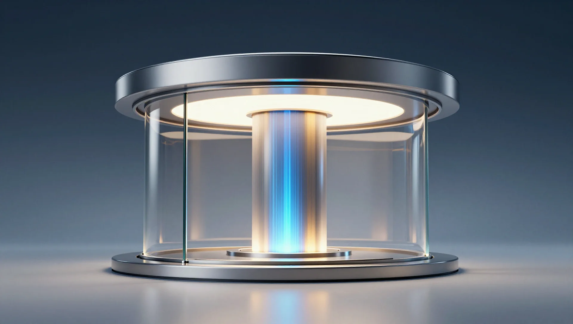 A glowing central hub with streams of light flowing through it, symbolizing continuous VM data movement.